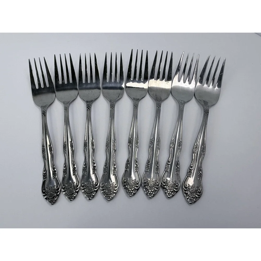 Rogers Dream Rose Salad Forks Stainless Flatware Korea Set of 8 #2